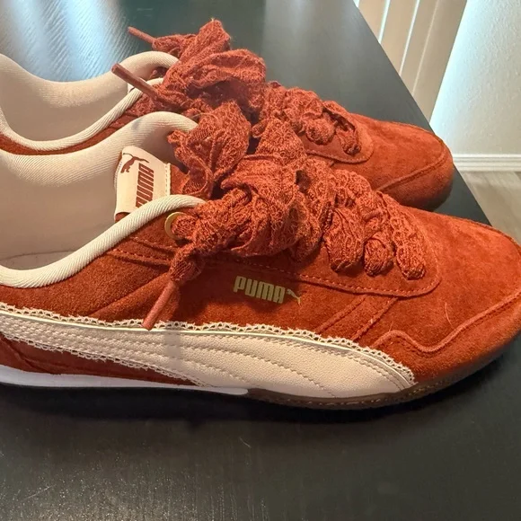 Rust Suede Puma Sneakers with Lace Detail - Picture 2 of 6
